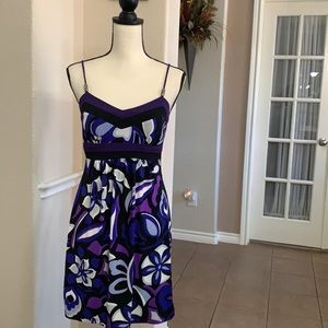 Sweet Storm black & purple floral abstract  empires waist mini dress MED
